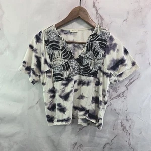 Anthropologie T Shirt Womens XS Purple Sequin Tie Dye Crop Tiny V Boho Elle - Imagen 1 de 10