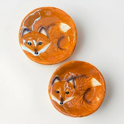 2 platos de zorro de loza de cerámica de 8 pulgadas de TOTALMENTE 3D aptos para alimentos y decorativos usados en excelente estado Foto 1 de 4