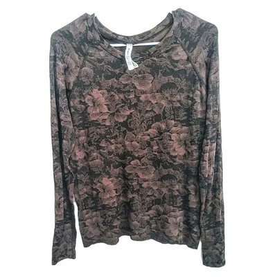 Top elástico acanalado ajustado manga larga caprichoso floral oscuro para mujer M  Foto 1 de 4