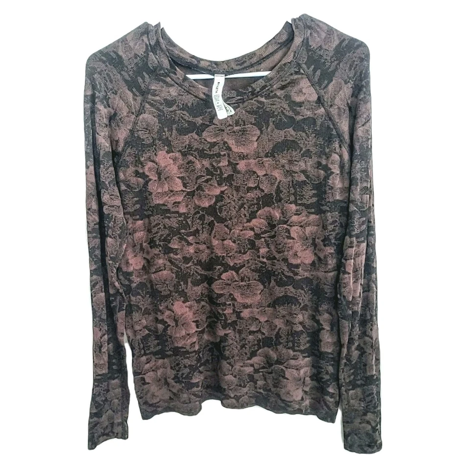 Top elástico acanalado ajustado manga larga caprichoso floral oscuro para mujer M  Foto 1 de 4
