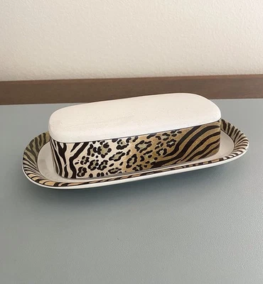 Studio Nova Jungle Beat Leopard/Tiger Animal Print Covered Butter Dish! - Image 1 of 4