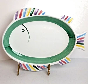 Vtg Caleca Fish Shape Red Clay Meadow Rainbow Pattern Platter 15 inch Italy EUC - Picture 1 of 6