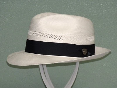 DOBBS SIZE 7 VENTED CENTER DENT GENUINE SHANTUNG PANAMA STRAW FEDORA - Image 1 of 4