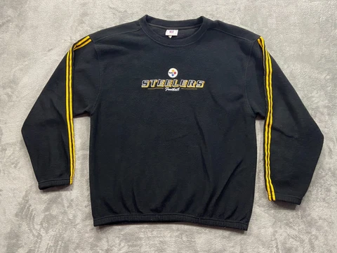 Pittsburgh Steelers Sweatshirt Men's Extra Large Black Striped Embroidered NFL Cover