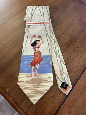 Tropicales por Bailarina de Tango con Maracas y Bambú Seda Cuello Corbata Isla Playa Nuevo con Etiquetas Foto 1 de 4