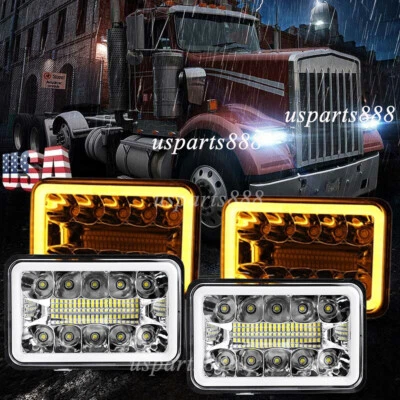 Brightest 4pcs Fit Kenworth T400 T600A T800 W900 4x6" LED Headlights HI-LO w/DRL - Image 1 of 4