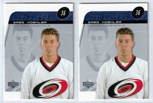 2 x CARDS LOT - 2002-03 Upper Deck Young Guns #212 Greg Koehler RC