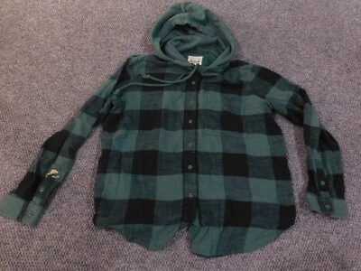 Sudadera con Capucha American Eagle Para Hombre XS Verde Tartán Cuadros Botón De Colección Retro Granero Foto 1 de 4