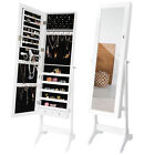 Full Length Mirror Jewelry Cabinet Free Standing Armoire Storage Organizer White