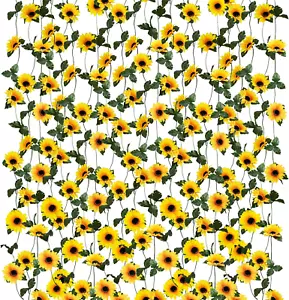 Confezione da 10 Ghirlanda di Girasole Artificiale, 7Ft/Pcs Girasoli di Seta con Foglie Verdi, - Foto 1 di 12