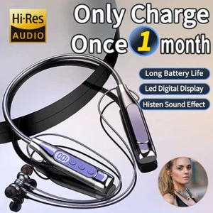 Magnetic Headphones Neck Wireless Headset Bluetooth 5.4 HiFi Stereo Headphone - Photo 1 sur 27