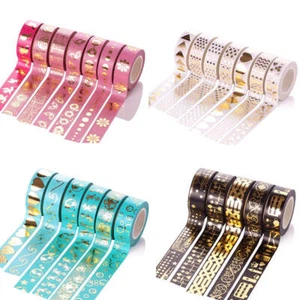 2pc Metallic Gold Blue Pink White Balck Craft Washi Paper Tape Scrapbook Sticker - Picture 1 of 46