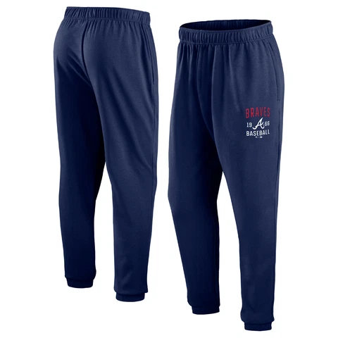 Men's Fanatics Branded Navy Atlanta Braves Go Overboard Fleece Sweatpants Cover