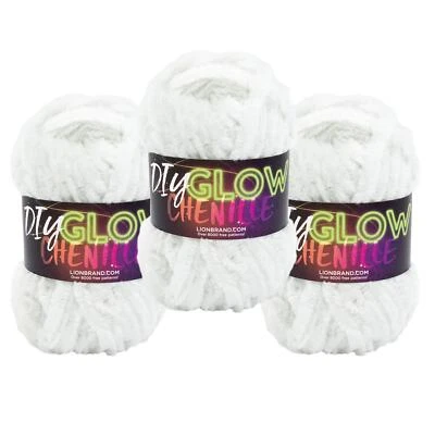 (3 Pack) Lion Brand Yarn 207-100AW Diy Glow Chenille Yarn, Pearl - Image 1 of 4