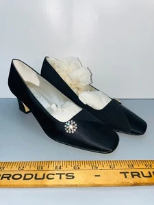 Vintage Dolce by Pierre Black Heels Size 7 Elegant Cubic Zirconia Original Box - Picture 1 of 14