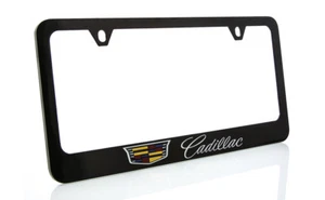 Cadillac with Crest Zinc License Plate Frame with Glossy Black Finish (2 hole) - Bild 1 von 3