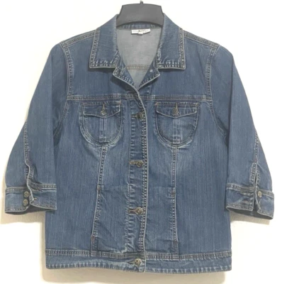 Fashion Bug Blue Denim Jacket Women's Size 12 Cotton Button 3/4 Sleeve Butterfly - Image 1 of 4