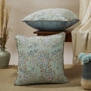 Cotton Block Print Cushion Cover 50 cm x 50 cm Pack of 2 - Picture 1 of 4