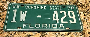 1969 1970 Florida Nummernschild 1W 429 Ford Mustang Boss 429 YOM REG Dade County - Bild 1 von 2