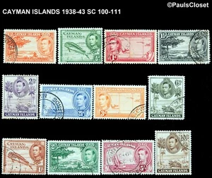 CAYMAN ISLANDS 1938-43 SC 100 - 111 KING GEORGE VI VARIOUS COLORS ¼p - 10/- USED - Picture 1 of 2