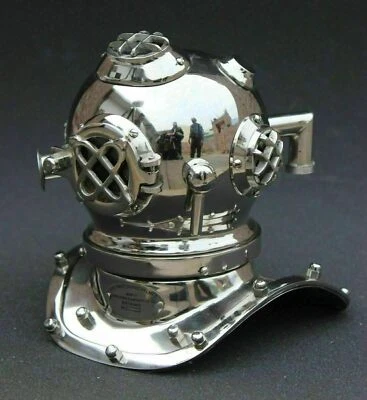 Vintage Divers Diving Helmet US Navy Mark V Solid Brass Chrome Marine Replica - Image 1 of 3