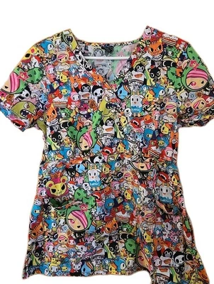 Koi Tokidoki Scrub Top Women’s Medium Groovy Retro Shirt Nursing Medical - Image 1 of 4