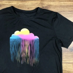 Shein Curve Women Plus Sz 1X Black Short Sleeve Shirt Colorful Dripping Cloud - Picture 1 of 6