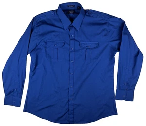 Vintage Knightsbridge XL blau Knopfleiste Hemd Punktkragen Schulterriemen 80er - Bild 1 von 16