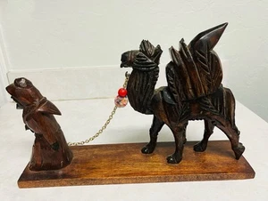 Hand-Carved Wooden Camel with Two Loads, Led by a Robed Figure - Picture 1 of 9