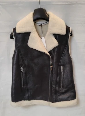 New With Tag Coach 1941 $1,400 Black Leather Shearling Fur Moto Vest 38466 Sz 6 - Image 1 of 4