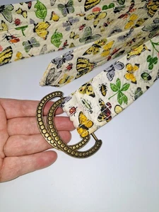 J Crew Fabric Womens Fashion Belt Sz M/L Butterfly Dargonfly Retro Bohemian Chic - Picture 1 of 5