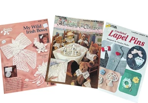 3 Leaflets to Crochet Lapel Pins Miniature Collars Irish Bows Flowers Lace Bows - Picture 1 of 7