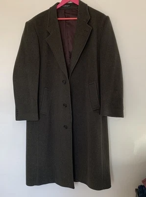 Abrigo largo Christian Aujard XL para hombre oliva/negro tweed cuatro botones lana cachemir Foto 1 de 4