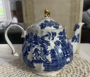 Vintage SADLER Blue Willow Teekanne TEA POT Made England SHABBY Farm House Goldrand - Bild 1 von 20