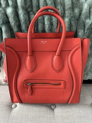 Authenticated Celine Mini Luggage Tote- Orange Leather Handbag - Image 1 of 4