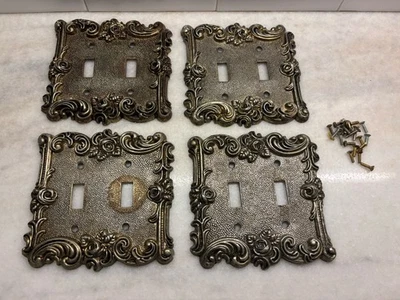 S/4 American Tack & Hardware 1967 60TT Ornate Floral Brass 2-Gang Switch Plates - Image 1 of 4