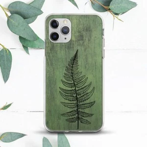 Grünes Holz schwarz Fernblatt Hülle für iPhone 7 8 x SE 11 12 13 14 15 Pro Max XR - Bild 1 von 1