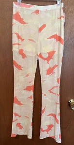 BP Women's Flare Pants M Medium Ivory/Coral Painted Camo Print Mesh - Picture 1 of 10