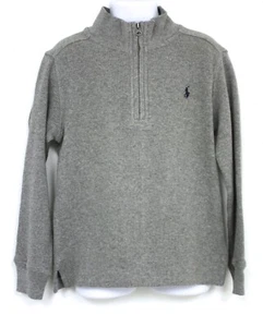 Polo Ralph Lauren Sweater Boys Grey Gray 5 Cotton Zip Collar Pony Logo Waffle - Picture 1 of 5