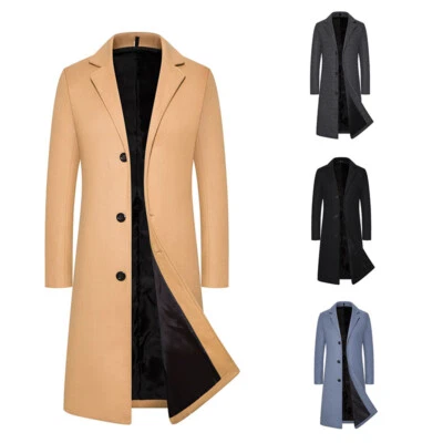 Gabardina de invierno cálida larga de un solo pecho para hombre de colección X Foto 1 de 4