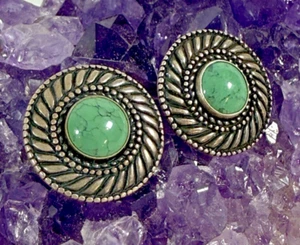 Vintage Carolyn Pollack Sterling Silver Turquoise Round Post Stud Earrings - Picture 1 of 7