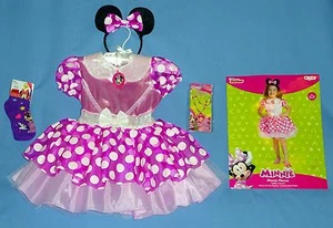 DISNEY MINNIE MOUSE COSTUME DRESS girls 4-6X-EARS-NECKLACE-BRACELET-SOCKS-LOT-5 - Picture 1 of 14