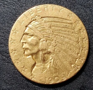 Half Eagle 1909, oro indio $5. - Imagen 1 de 2