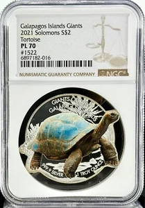 2021 Solomon Islands Galapagos Tortoise 1 oz .999 Silver Coin - NGC PF 70 UCAM - Picture 1 of 4
