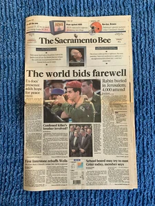 PERIÓDICO DE COLECCIÓN Sacramento Bee 07 Nov 1995 Yitzhak Rabin Assassination Farewell - Imagen 1 de 3