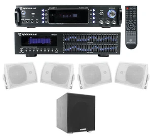 Rockville Home Theater Bluetooth Receiver+EQ+ (4) Speakers + 8" Subwoofer Sub - Picture 1 of 12
