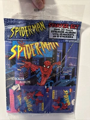 Juego de inicio de álbum de pegatinas Spider Man Panini Fleer 1995 10 paquetes Marvel Foto 1 de 2