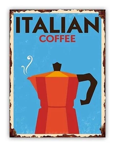 Italian Coffee Metal Sign Distressed Style Kitchen Cafe Restaurant - Picture 1 of 2