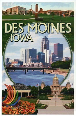 Des Moines Iowa Montage, Botanical Gardens Art Capitol IA etc. - Modern Postcard - Image 1 of 2