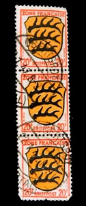 France,1945 / Coat of Arms / French Zone / Block of 3 / Used - Picture 1 of 1